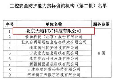 權威認可，專業賦能 天地和興入選工控安全防護能力貫標咨詢機構